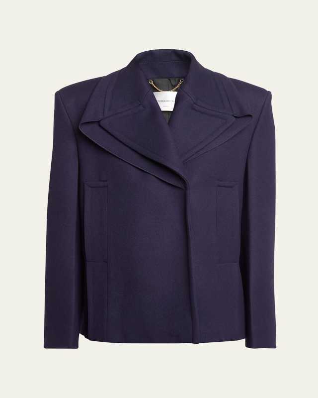 Pointed-Shoulder Single-Breasted Wool Peacoat
